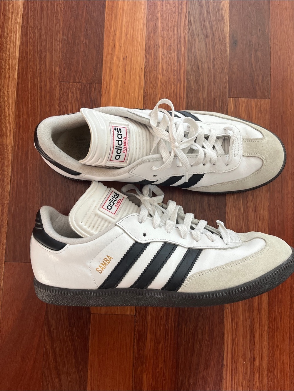 ADIDAS Samba Sneakers — White with Black Stripes MENS 10